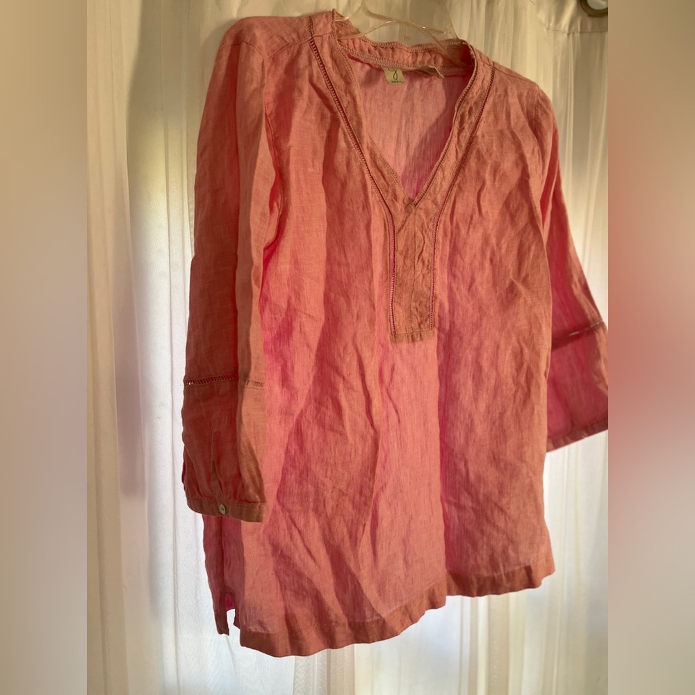 Joie Top Women size medium Pink Linen Blouse Boho Cottage-core natural fiber